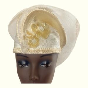 Vintage Cream Woven Straw Material Hat By Deborah New York Church Hat  One Size